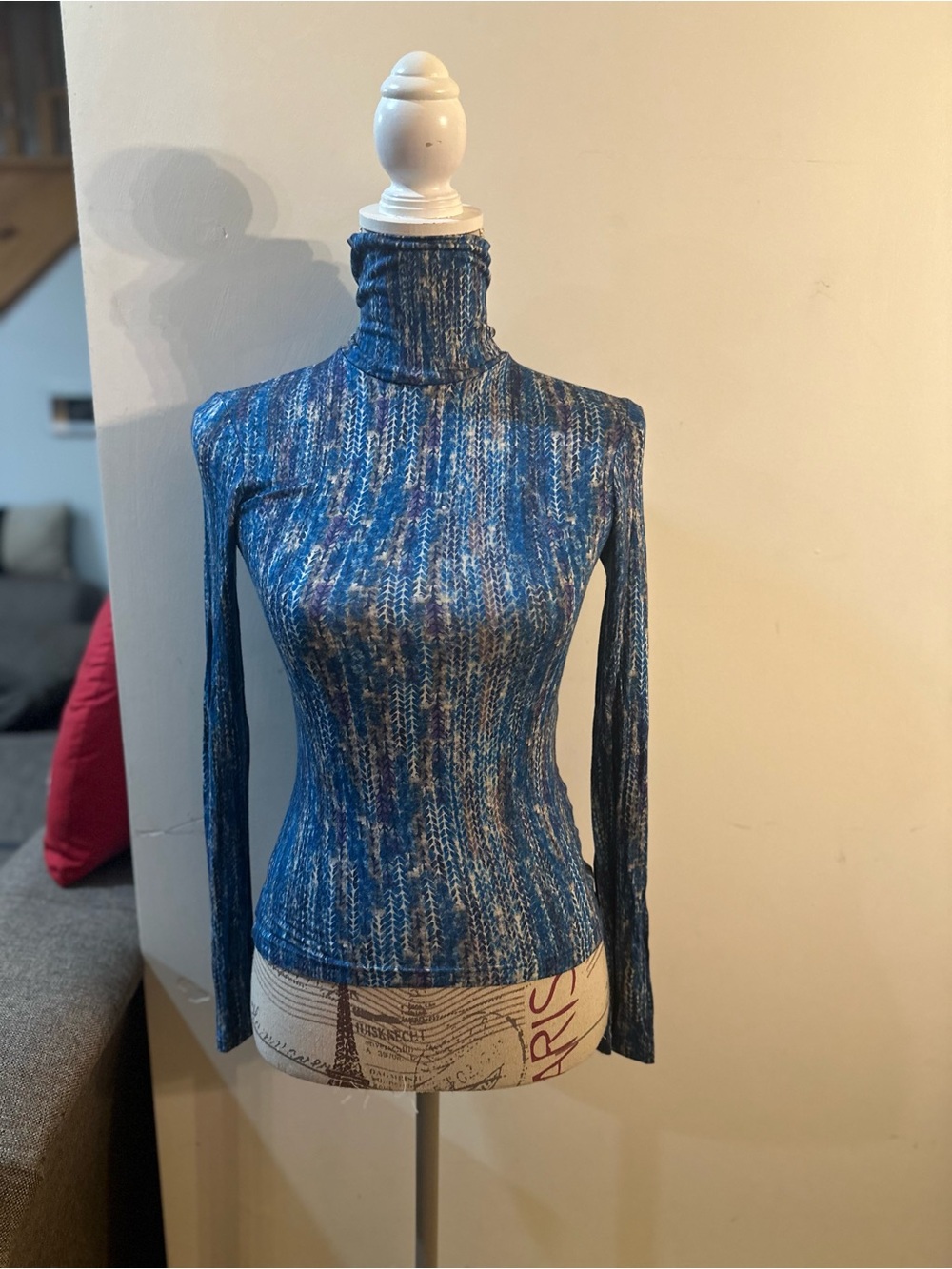 Women's Blue Marled Turtleneck Rib Knit Sweater